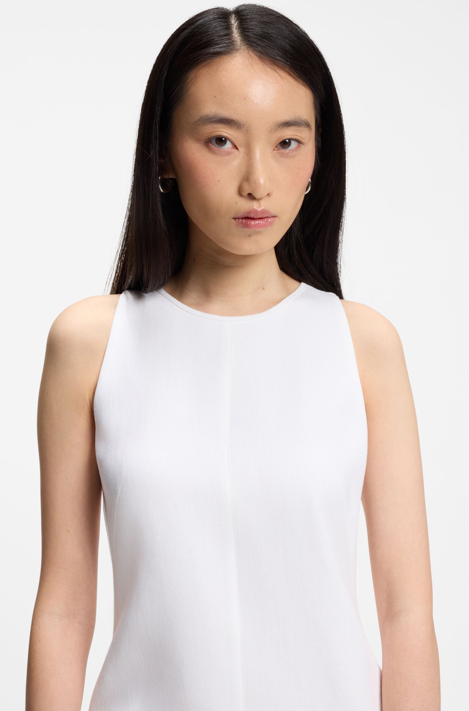 【BOSS博斯】亚麻混纺无袖直筒连衣裙