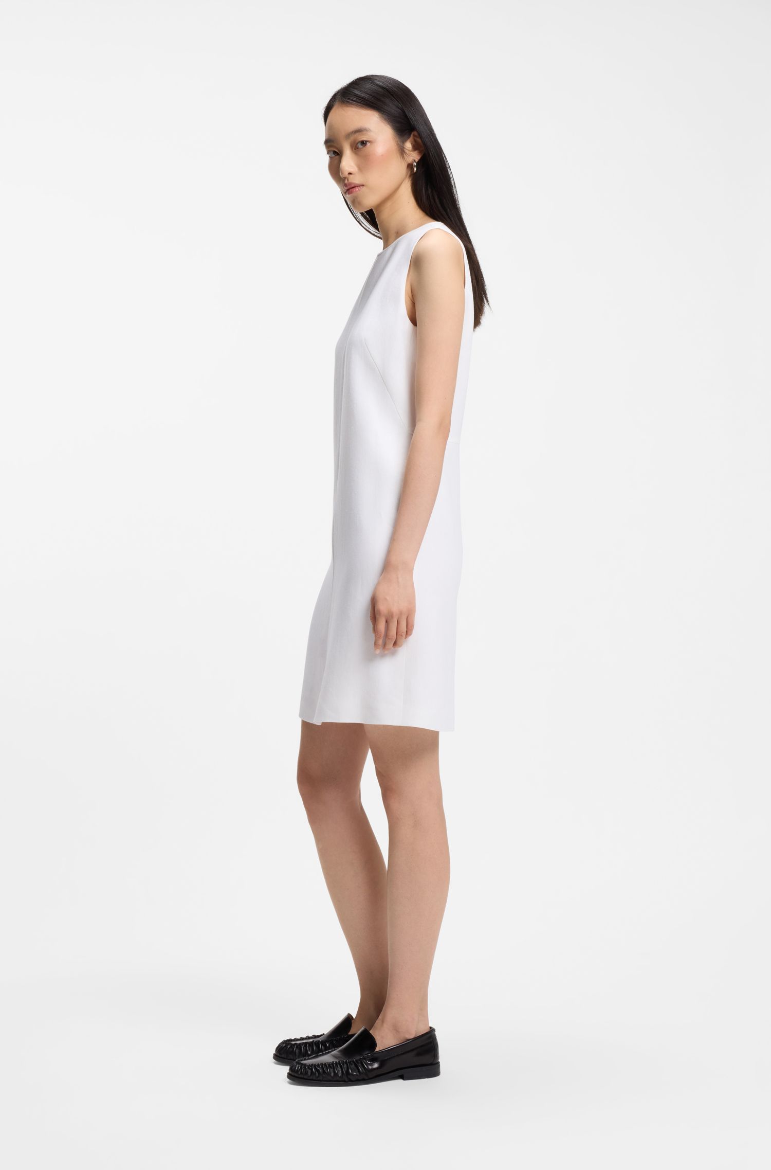 【BOSS博斯】亚麻混纺无袖直筒连衣裙