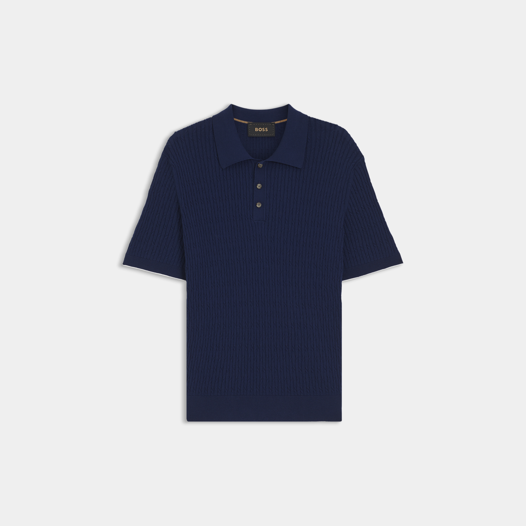 棉质和羊绒混纺绞花针织 Polo 领毛衣
