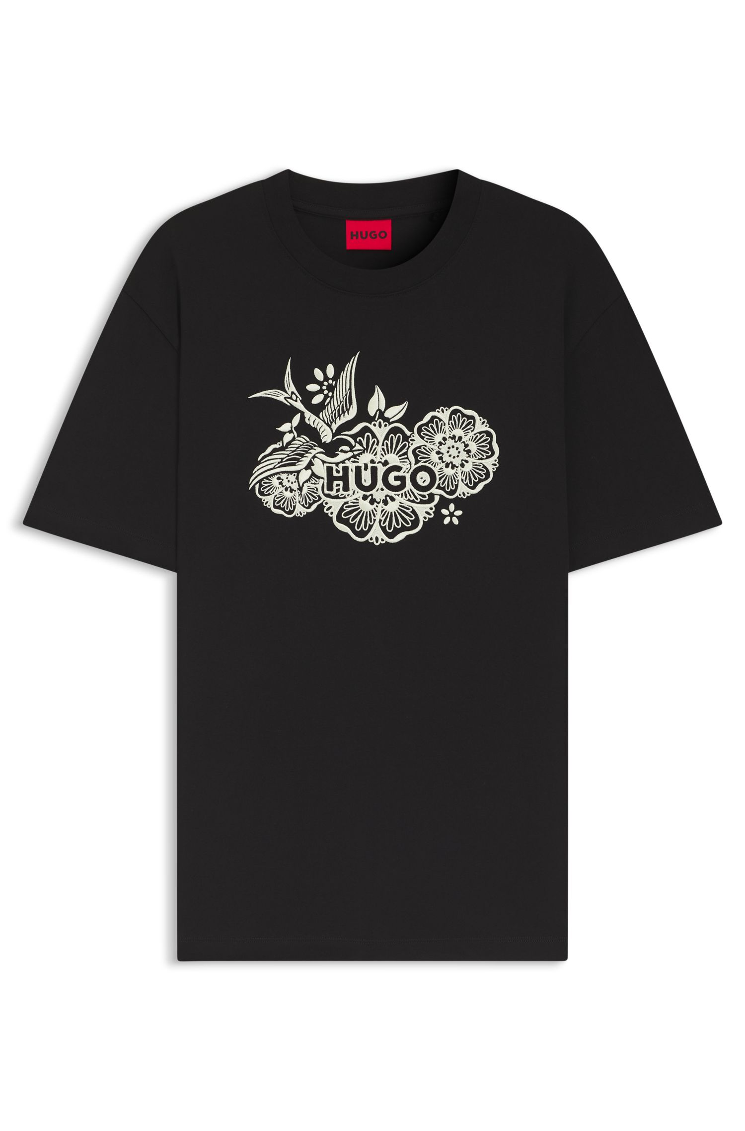 【HUGO雨果】带刺绣图案的棉质平纹针织 T 恤