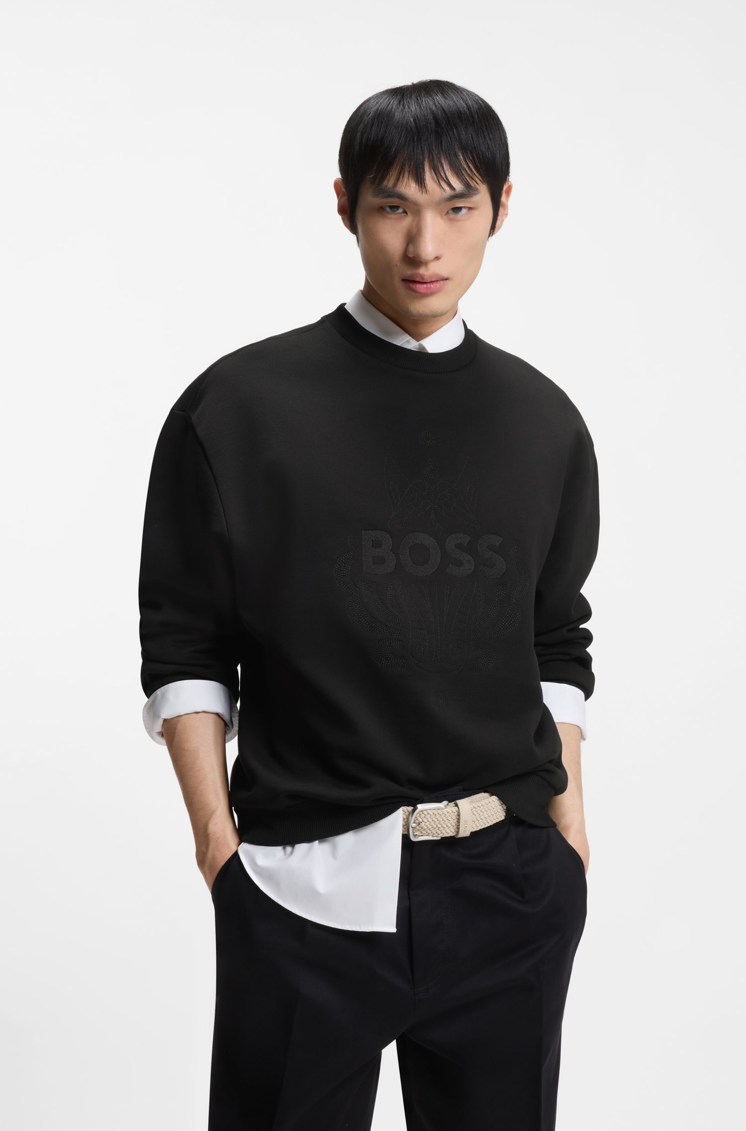【汪顺同款 马年新春系列】BOSS博斯男士26春款徽标艺术宽松卫衣
