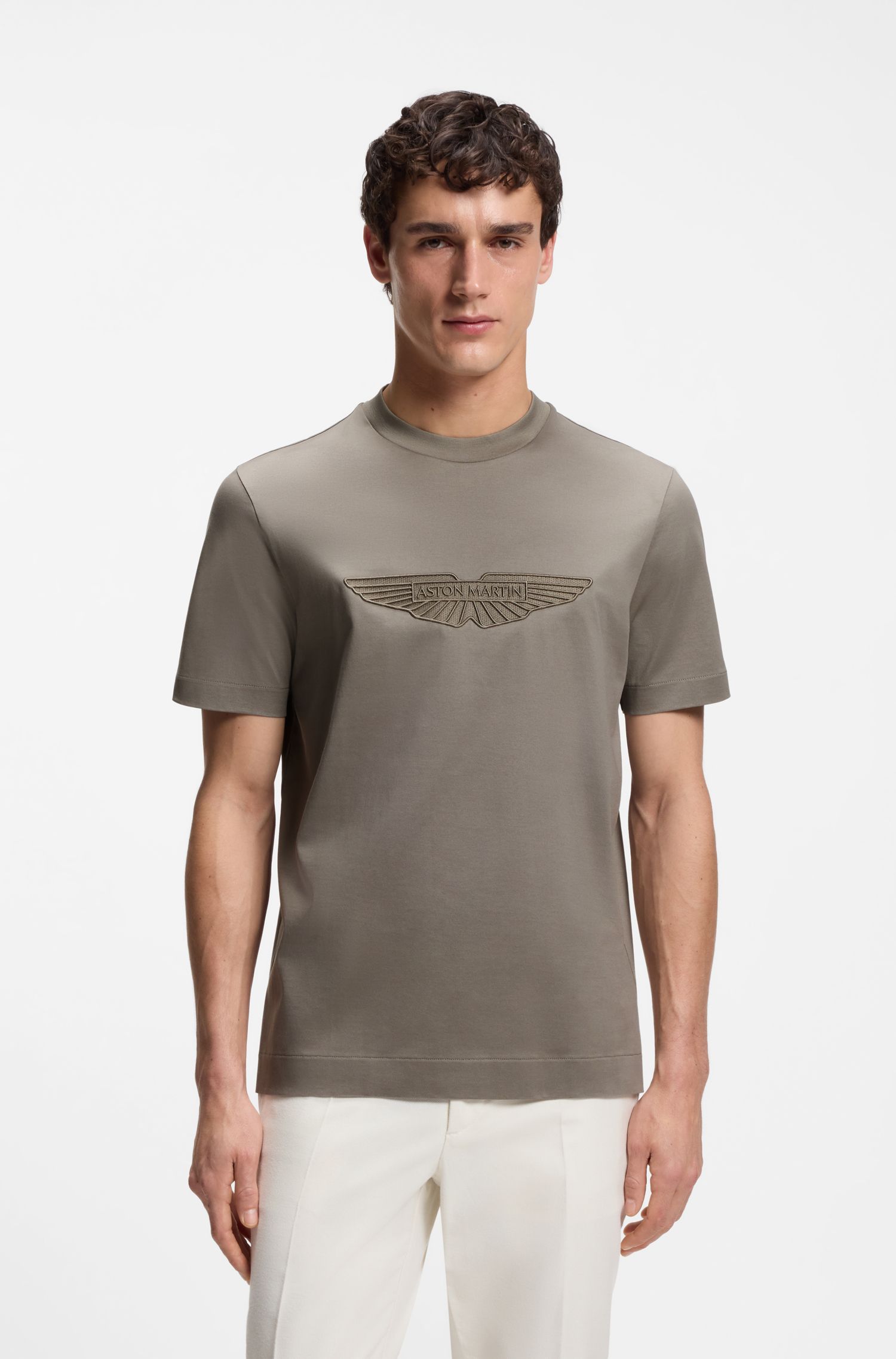 【BOSS博斯】BOSS x ASTON MARTIN 刺绣翼形图案丝光棉 T 恤