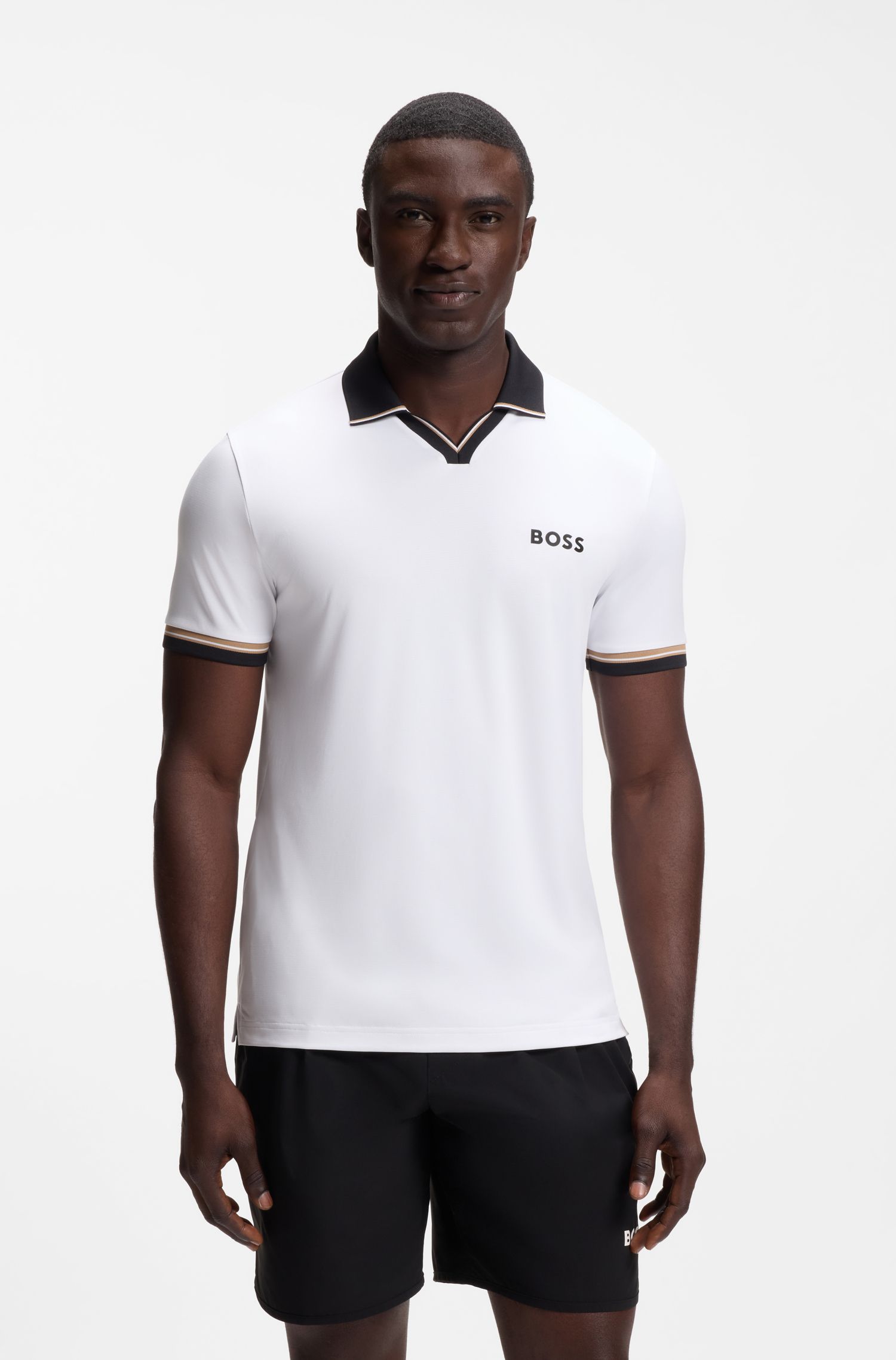 【BOSS博斯】经典条纹细节运动风修身 Polo 衫