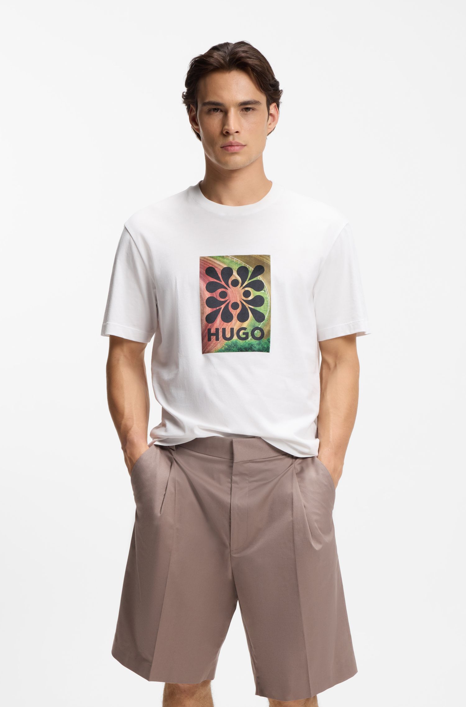 【HUGO雨果】徽标艺术图案棉质平纹布 T 恤